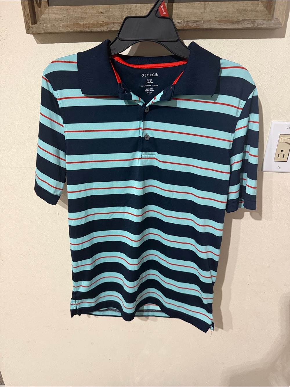 George Men's Navy, Light Blue & Red Striped Polo